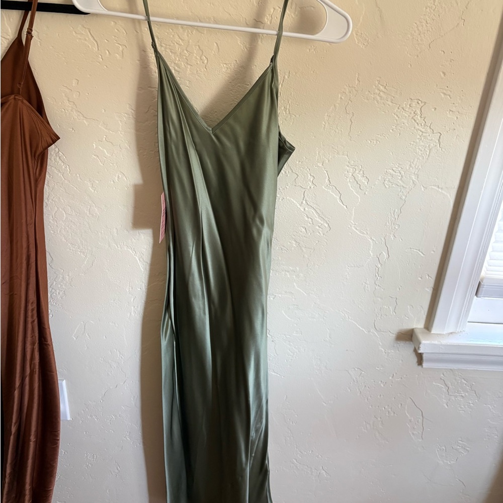 Quince Olive Green silk Satin Slip